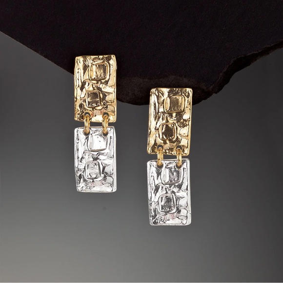 Uno Alla Volta Jewelry - Gold and Silver Geometric Art Deco Clip-On Earrings